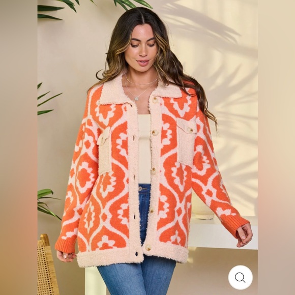 🆕POLAGRAM ORANGE LONG SLEEVE BUTTON CLOSURE COLORBLOCK SHERPA JACKET - Picture 2 of 5